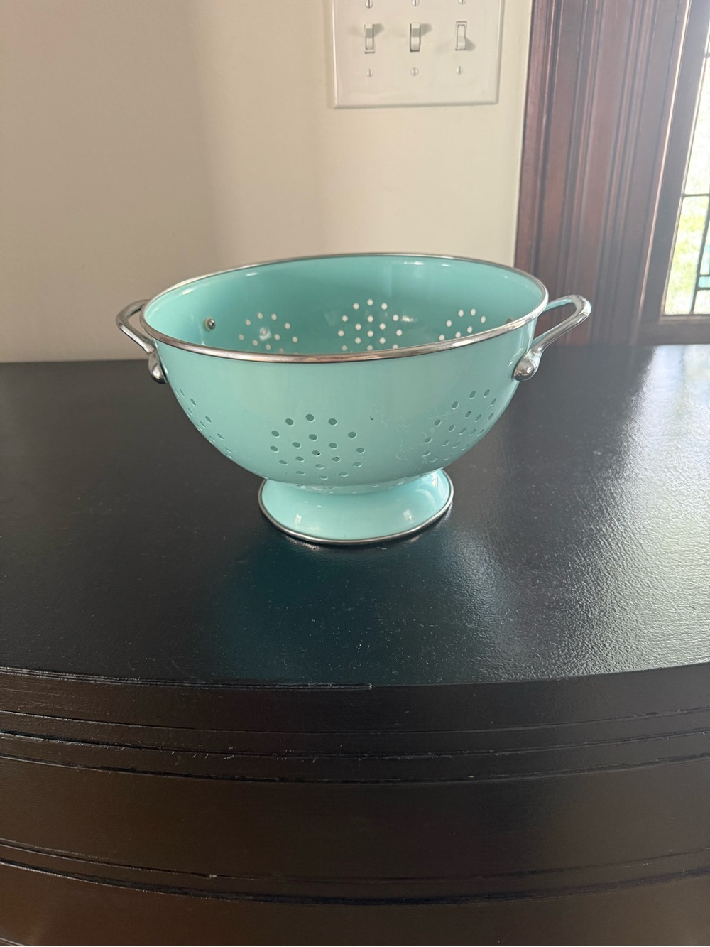 Aqua Steel-Rim Enamel Colander